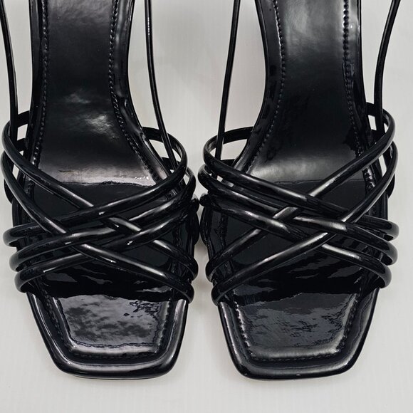 Tory Burch Multi Strap 75mm Wedge Women 9 Black Patent Leather Sandal Espadrille - Picture 6 of 14